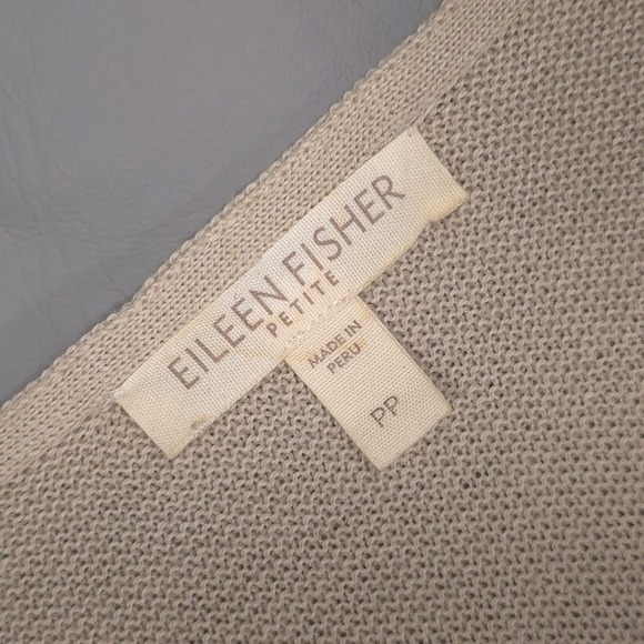 EILEEN FISHER PETITE Knit Top PP 100% ORGANIC COTTON Peru Made Tan Ribbed Sleeve